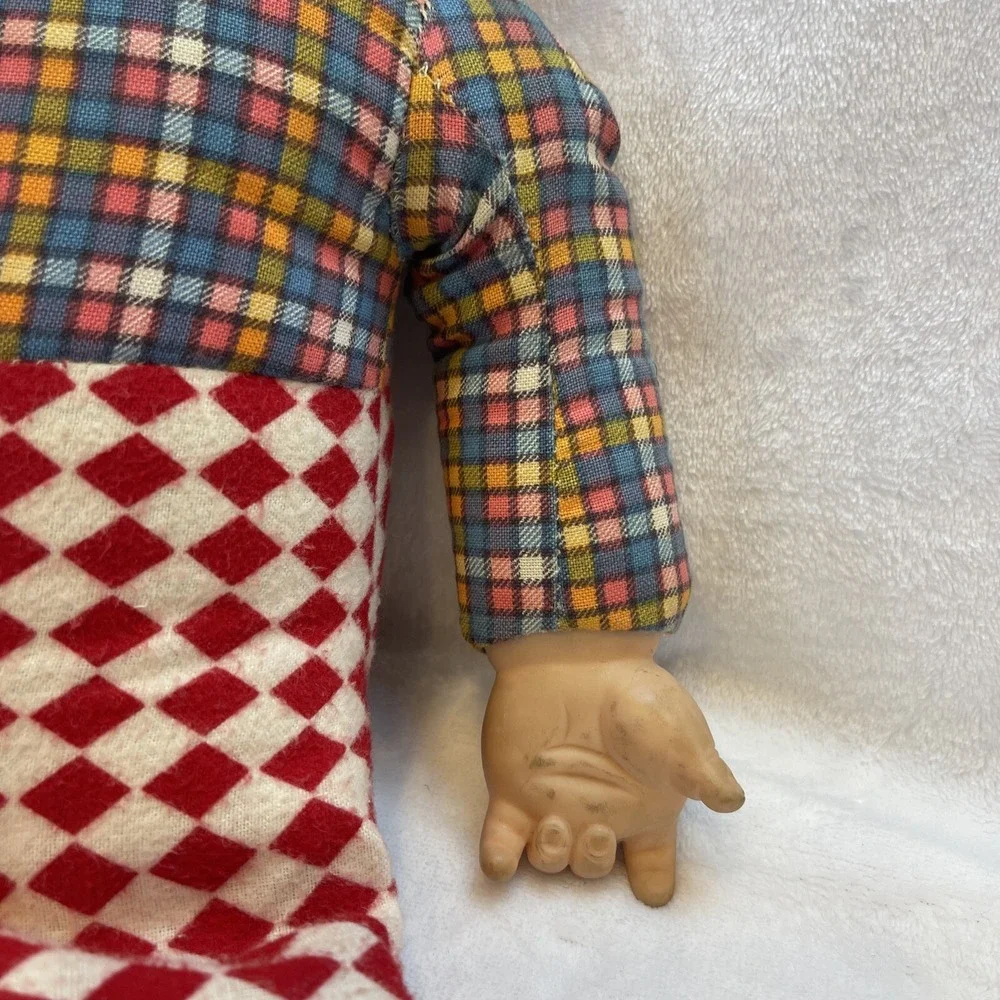 Vintage Large Plush‎ Doll Boy Red Hair Plaid Shirt Red & White Check Pants Rare